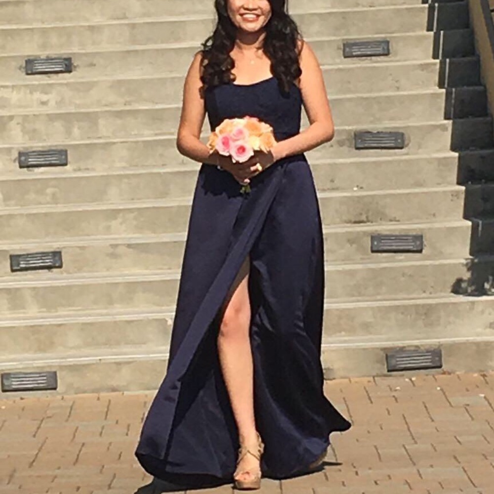 David’s Bridal dark blue dress
